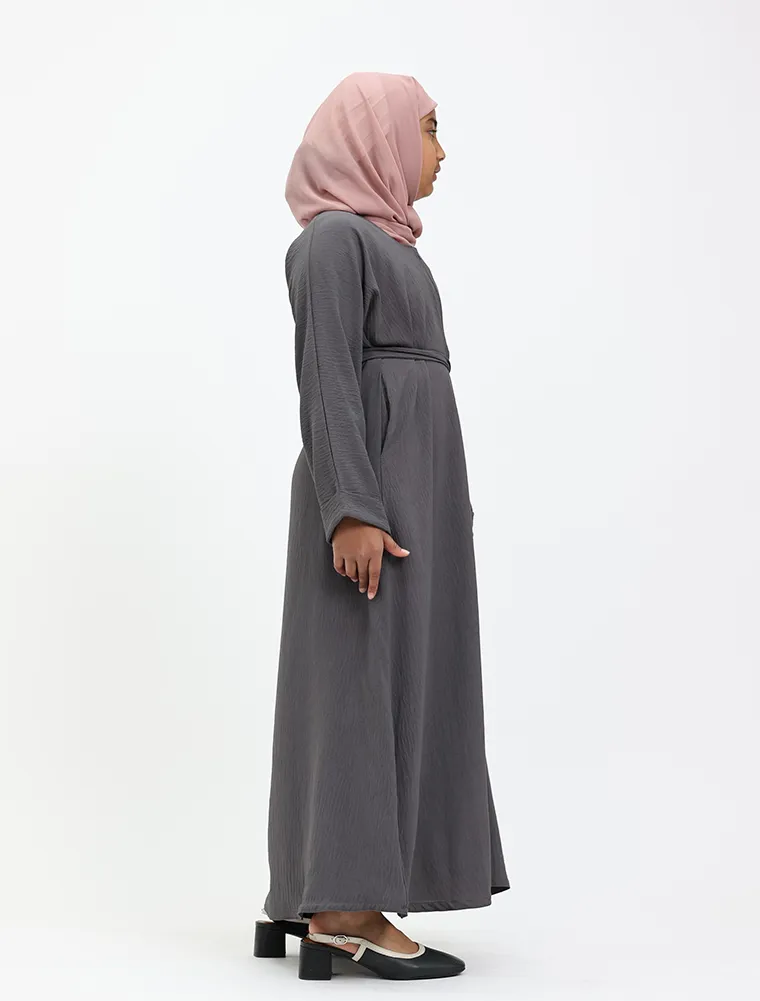 Grey Linen Feel Basic Girls Abaya
